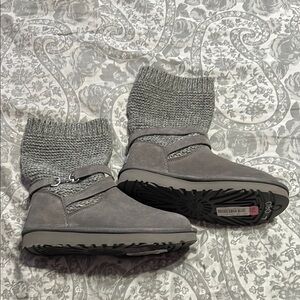 UGG Gray Winter Boots with Knitted Cuff